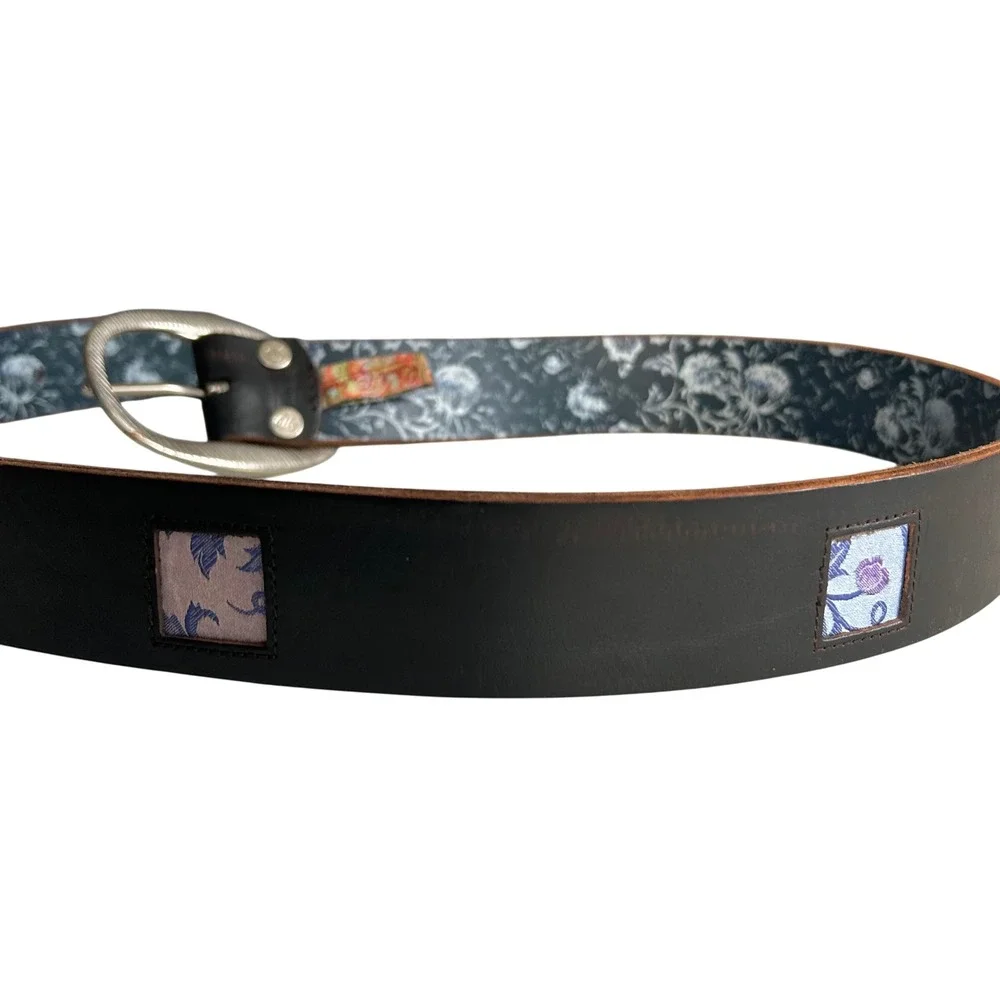 Robert Graham Brown Leather Belt men's 38 Chunky Buckle Patchwork Statement